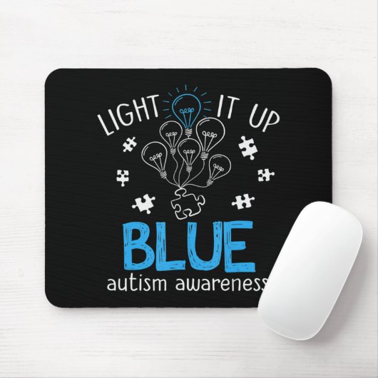 Light It Up Blue Autism Awareness Autistic Puzzle Muismat (Met muis)