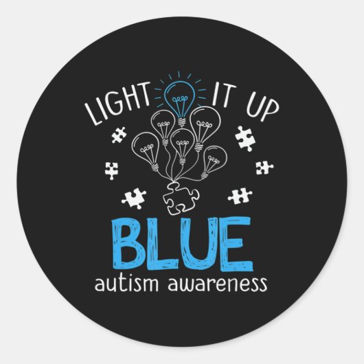 Light It Up Blue Autism Awareness Autistic Puzzle Ronde Sticker (Voorkant)