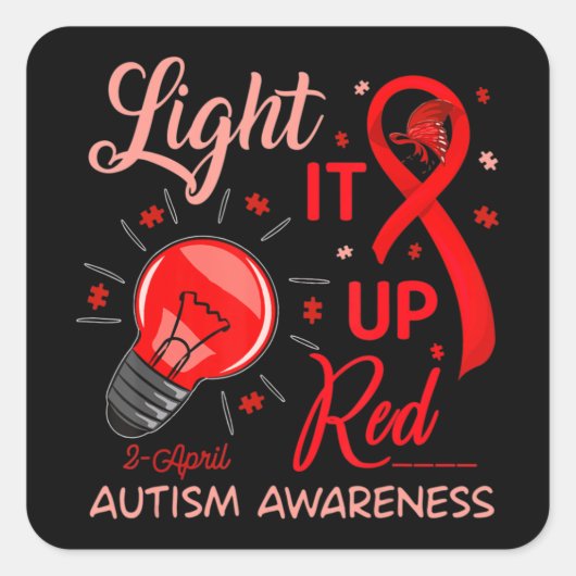 Light It Up Red Autism Awareness Puzzle Men Women Vierkante Sticker (Voorkant)