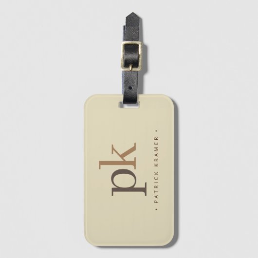 Light Khaki Two Tone Minimalist Monogram Bagagelabel (Voorkant (verticaal))