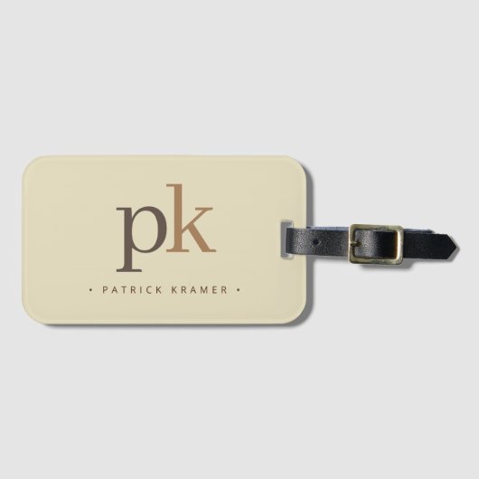 Light Khaki Two Tone Minimalist Monogram Bagagelabel (Voorkant (horizontaal))