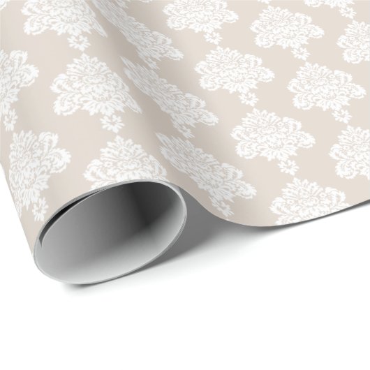 Light Khaki | White Damask Wrapping Paper Cadeaupapier (Rol Hoek)