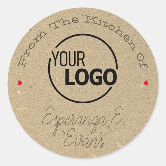 Light Kraft Paper Logo Signature Sjabloon Hearts Ronde Sticker (Voorkant)