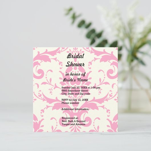 Light Lavender Damask Bridal Shower Invitation Kaart (Staand voorkant)