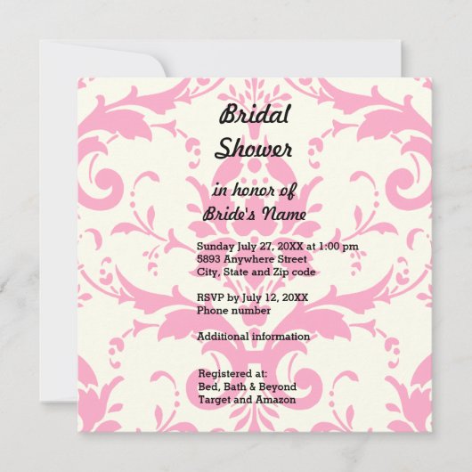 Light Lavender Damask Bridal Shower Invitation Kaart (Voorkant)