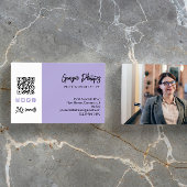 Light Lavender QR Code Photo Social Media Icons Visitekaartje