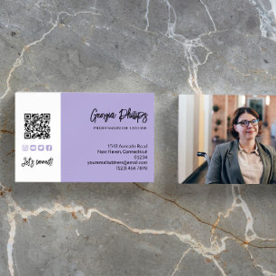 Light Lavender QR Code Photo Social Media Icons Visitekaartje