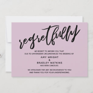 Light Mauve Regretully Wedding Annulering Card Kaart