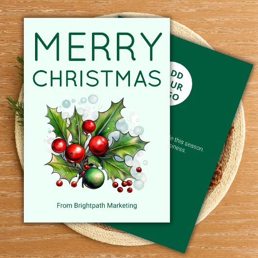 Light Minimal Christmas Card | Editable Logo Feestdagenkaart