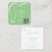 Light Mint Green Calligraphy Hart Logo QR Code Vierkante Visitekaartje (Voorkant / Achterkant)