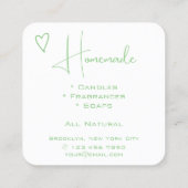 Light Mint Green Calligraphy Hart Logo QR Code Vierkante Visitekaartje (Achterkant)