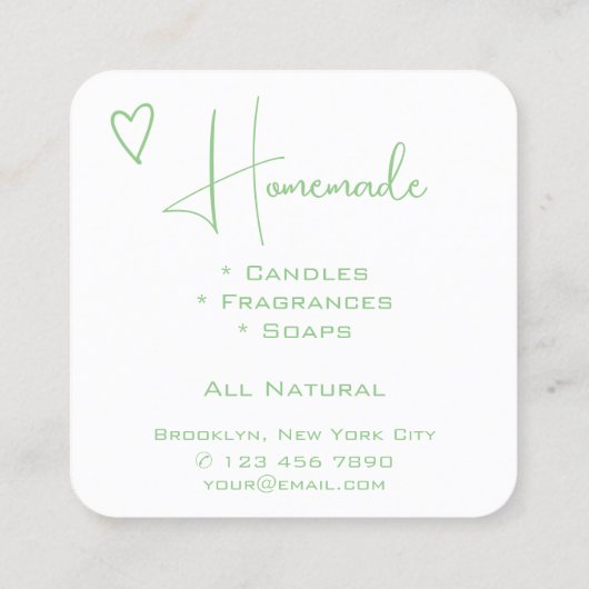 Light Mint Green Calligraphy Hart Logo QR Code Vierkante Visitekaartje (Achterkant)