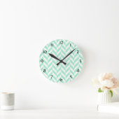 Light Mint Green Chevron Pattern Ronde Klok (Huis)