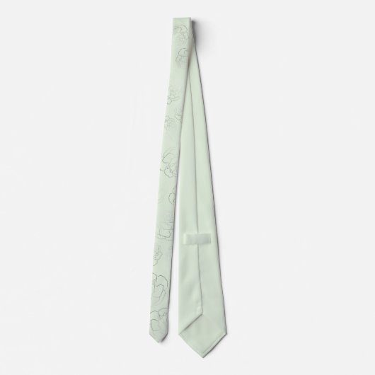 Light Mint Green Silver Floral Wedding Stropdas (Achterkant)