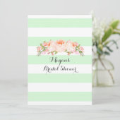 Light Mint Stripes Waterverf Floral Vrijgezellenfe Kaart (Staand voorkant)