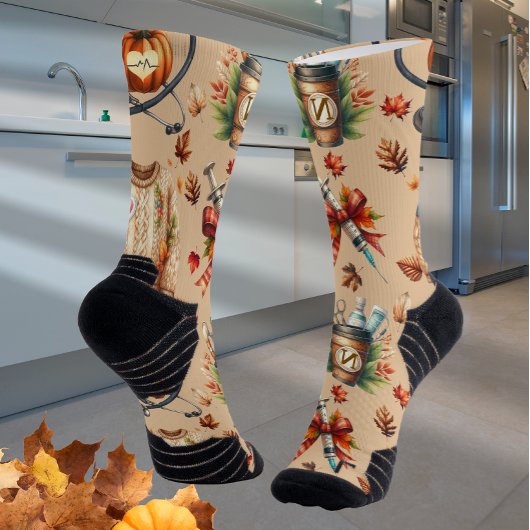 Light Mocha Monogram Nurse Essentials Crew Socks Sokken