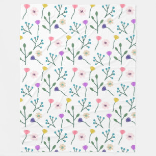 Light Modern Floral Pattern White Fleece Deken