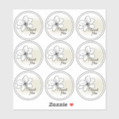 Light Modern Minimal Gray Flower Drawing Thank You Sticker (Vel)