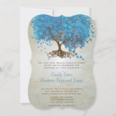 Light Ocean Blue Heart Leaf Tree Wedding Invitae Kaart (Voorkant)