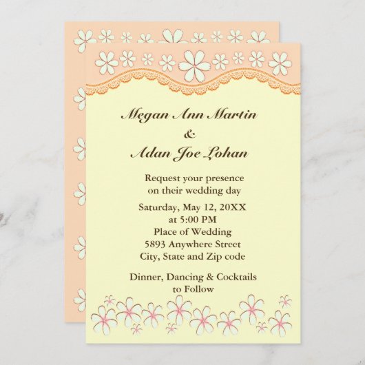 Light Oranje Six Petal Flower Wedding Invitation Kaart (Voorkant / Achterkant)