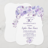 Light Paars Dusty Blue Floral 30th Birthday Party Kaart (Voorkant / Achterkant)