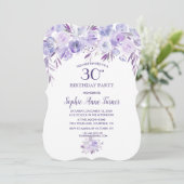 Light Paars Dusty Blue Floral 30th Birthday Party Kaart (Staand voorkant)