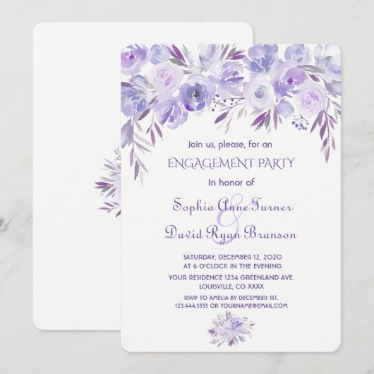 Light Paars Dusty Blue Floral Engagement Party Kaart (Voorkant / Achterkant)