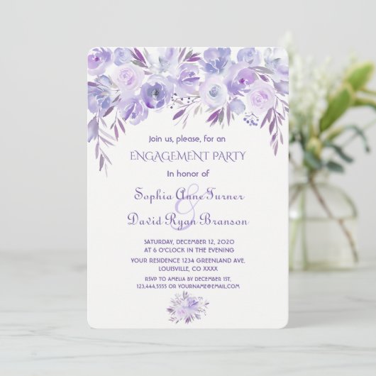 Light Paars Dusty Blue Floral Engagement Party Kaart (Staand voorkant)