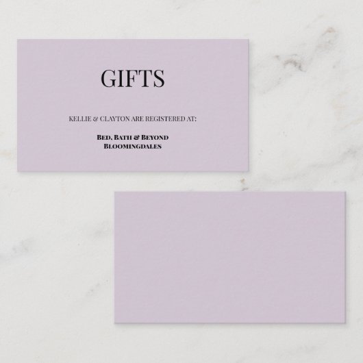 Light Paars Gift Registry Enclosure Kaart (Voorkant / Achterkant)