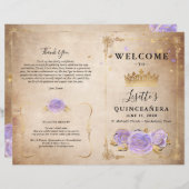 Light Paars Gold Parchment Quinceanera-programma (Voorkant / Achterkant)