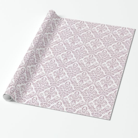 Light Paars White Damask Patroon Cadeaupapier (Uitgerold)