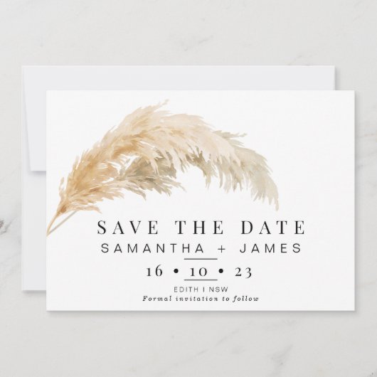 Light Pampas grass Boho Wedding Save the Date Kaar Kaart (Voorkant)
