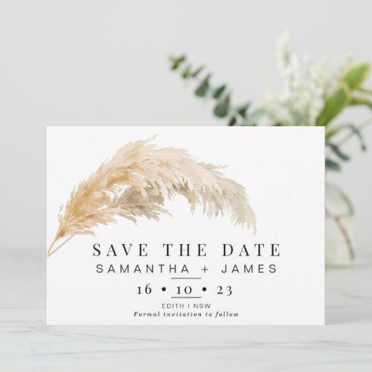 Light Pampas grass Boho Wedding Save the Date Kaar Kaart (Staand voorkant)