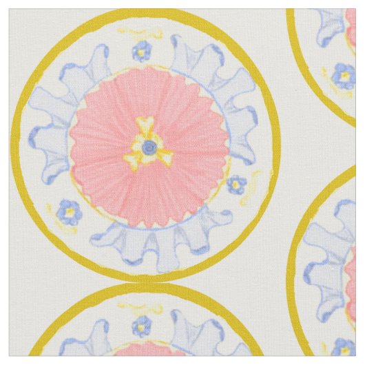 Light Passion Bloom Floral Medallion Bord Stof (Close Up)