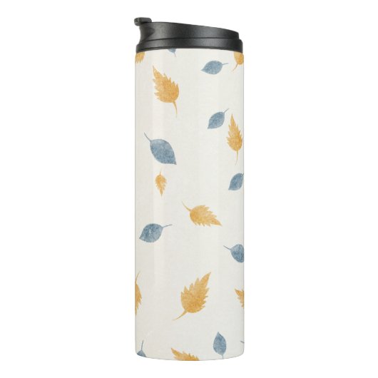 Light Pastel Blue and Brown Autumn Leaves Pattern Thermosbeker (Geroteerd rechts)