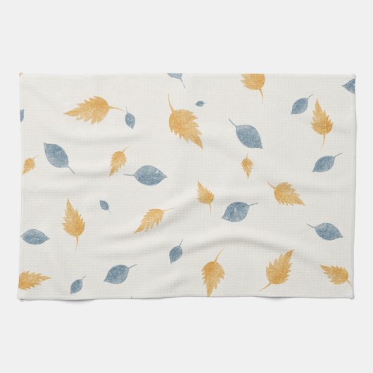 Light Pastel Blue en Brown Autumn Leaves Pattern Theedoek (Horizontaal)