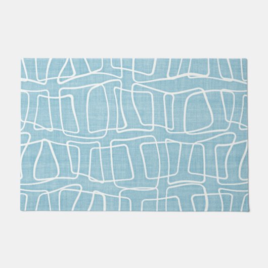 Light Pastel Blue Modern Round Squares Patroon Deurmat (Voorkant)