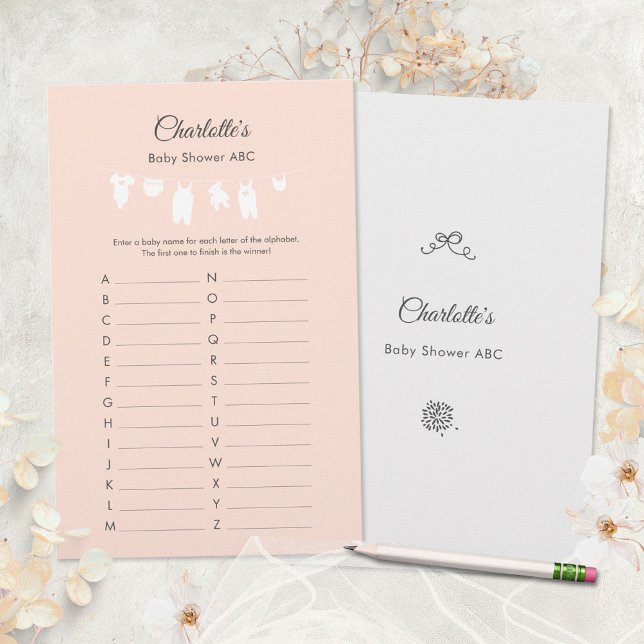 Light Peach Minimalist Baby Girl Shower ABC spel (Minimalist Peach Baby Girl Shower ABC Game ©Susanne Sachers - Sunny Mind 🌞)