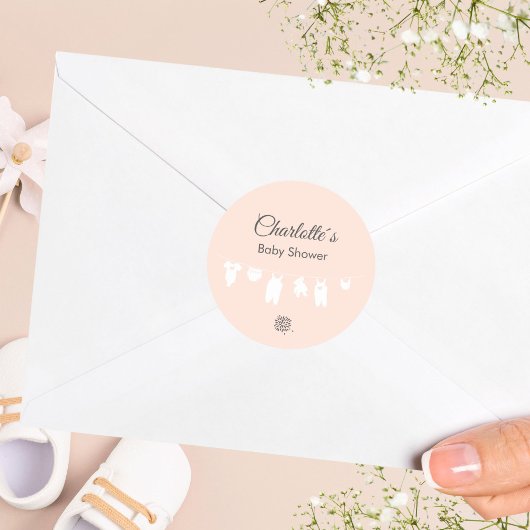 Light Peach Minimalist Baby Girl Shower Ronde Sticker