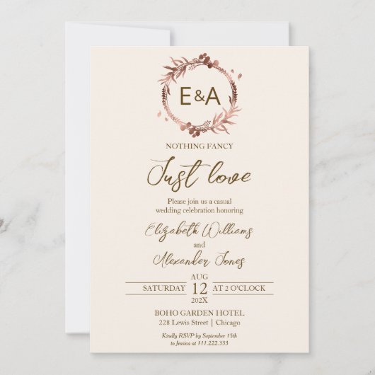 Light Peach Monogram Calligraphy Photo Weddenschap Kaart (Voorkant)