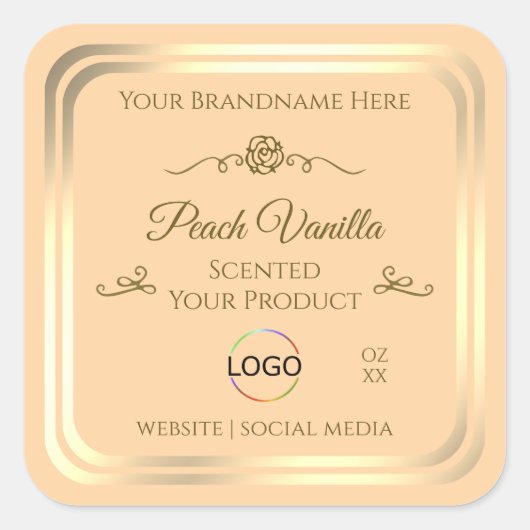 Light Peach Product Label met Gouden Lijst en Logo (Voorkant)