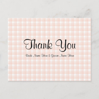 Light Peach Roze Check Patroon Trouwen Dank u Briefkaart
