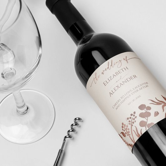 Light Peach Spring Kalligrafie Trouwen Wijn Etiket