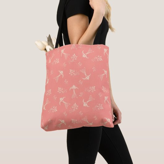 Light Peach Swallows Flowers Pattern Canvas tas (Dichtbij)