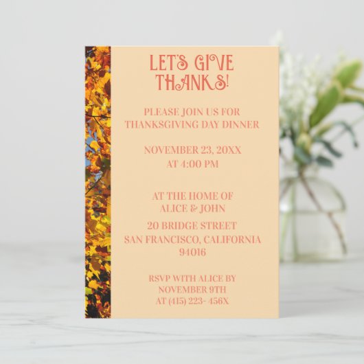 Light Peach Thanksgiving Dinner Herfstfeest Kaart (Staand voorkant)