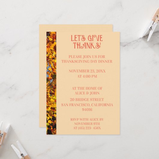 Light Peach Thanksgiving Dinner Herfstfeest Kaart (Voorkant / Achterkant in situ)