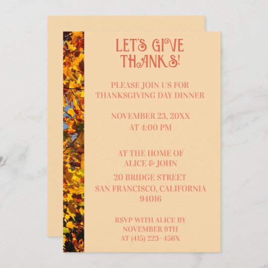 Light Peach Thanksgiving Dinner Herfstfeest Kaart (Voorkant / Achterkant)