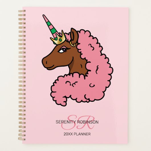 Light Pink Afro Unicorn Planner (Voorkant)