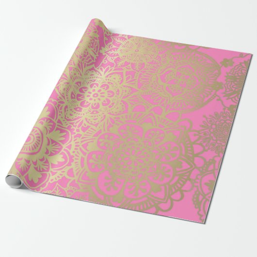 Light Pink and Gold Mandala Pattern Cadeaupapier (Uitgerold)