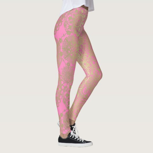Light Pink and Gold Mandala Pattern Leggings (Rechts)